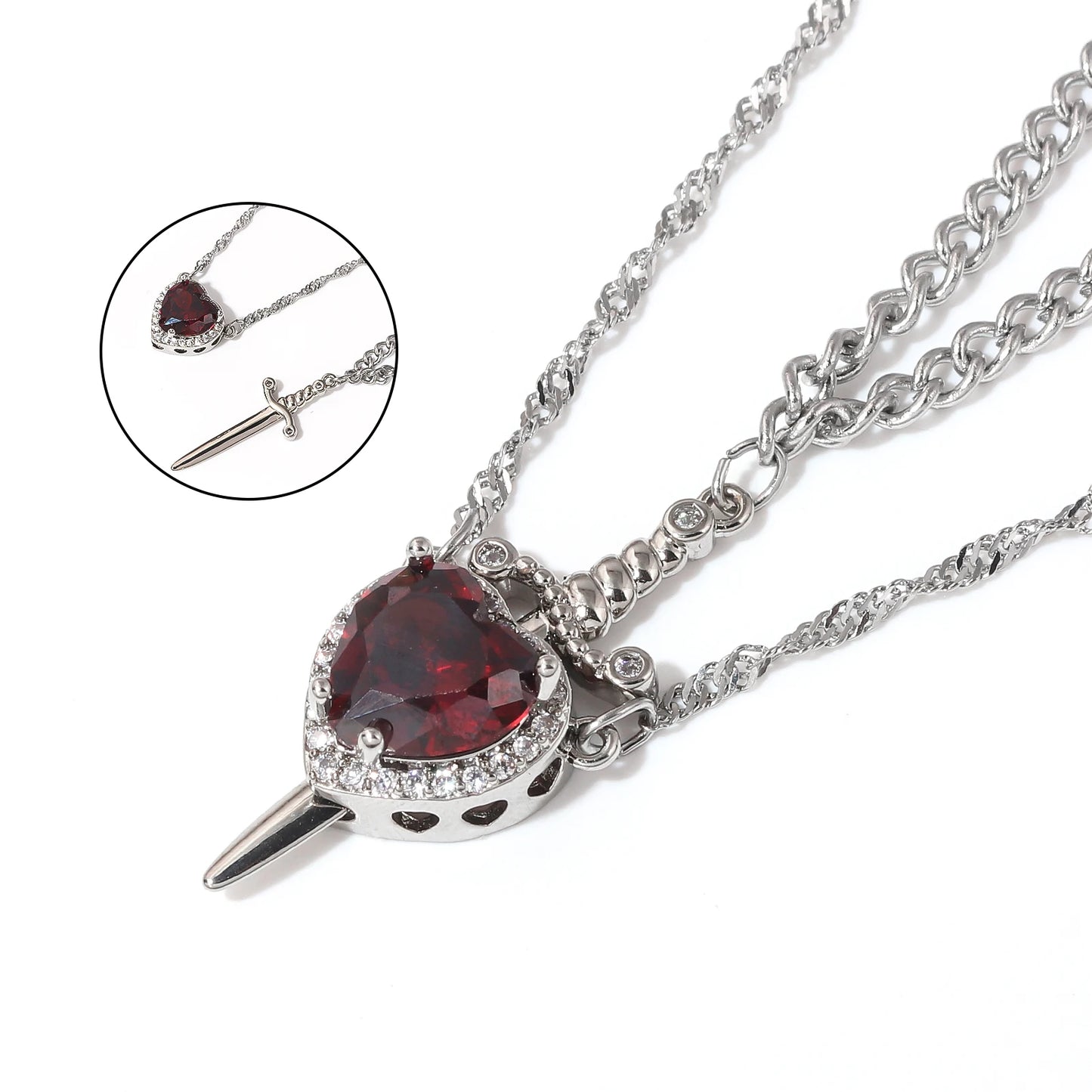 Heart and Sword Couples Necklace
