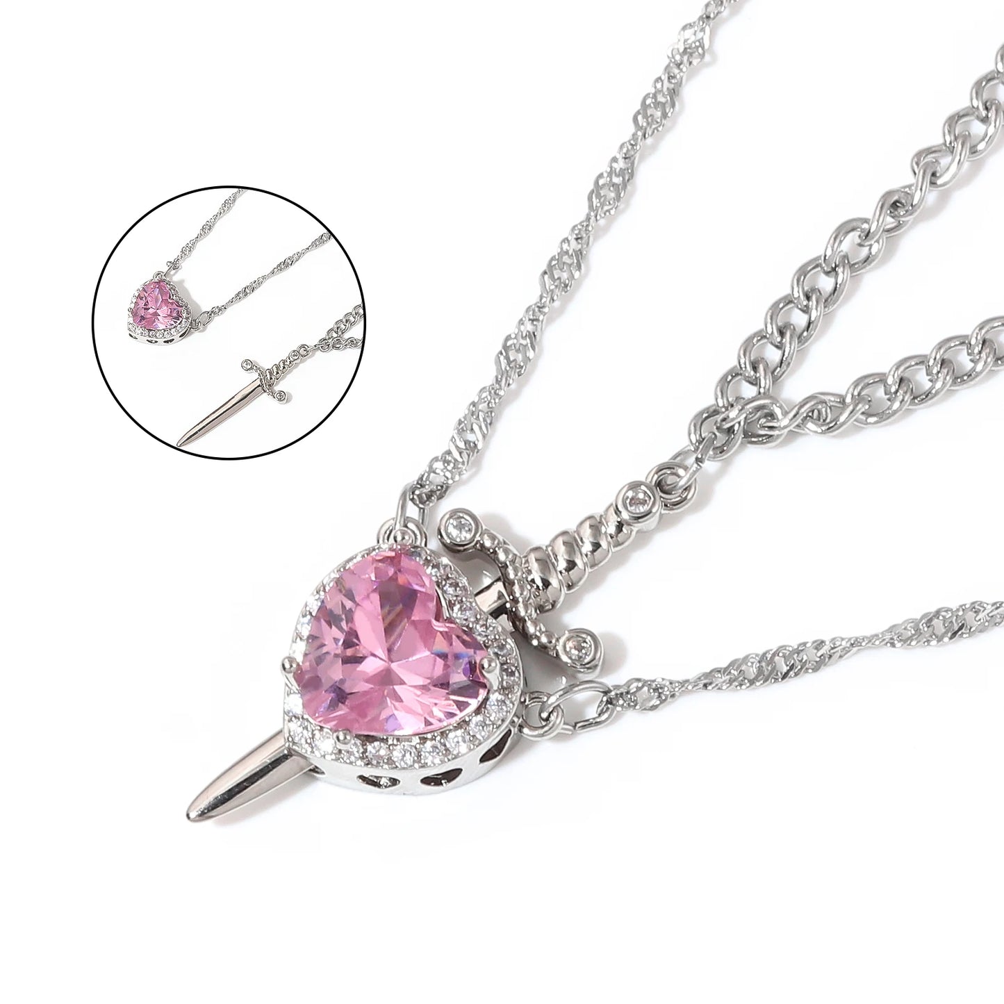 Heart and Sword Couples Necklace