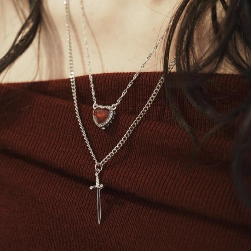 Heart and Sword Couples Necklace