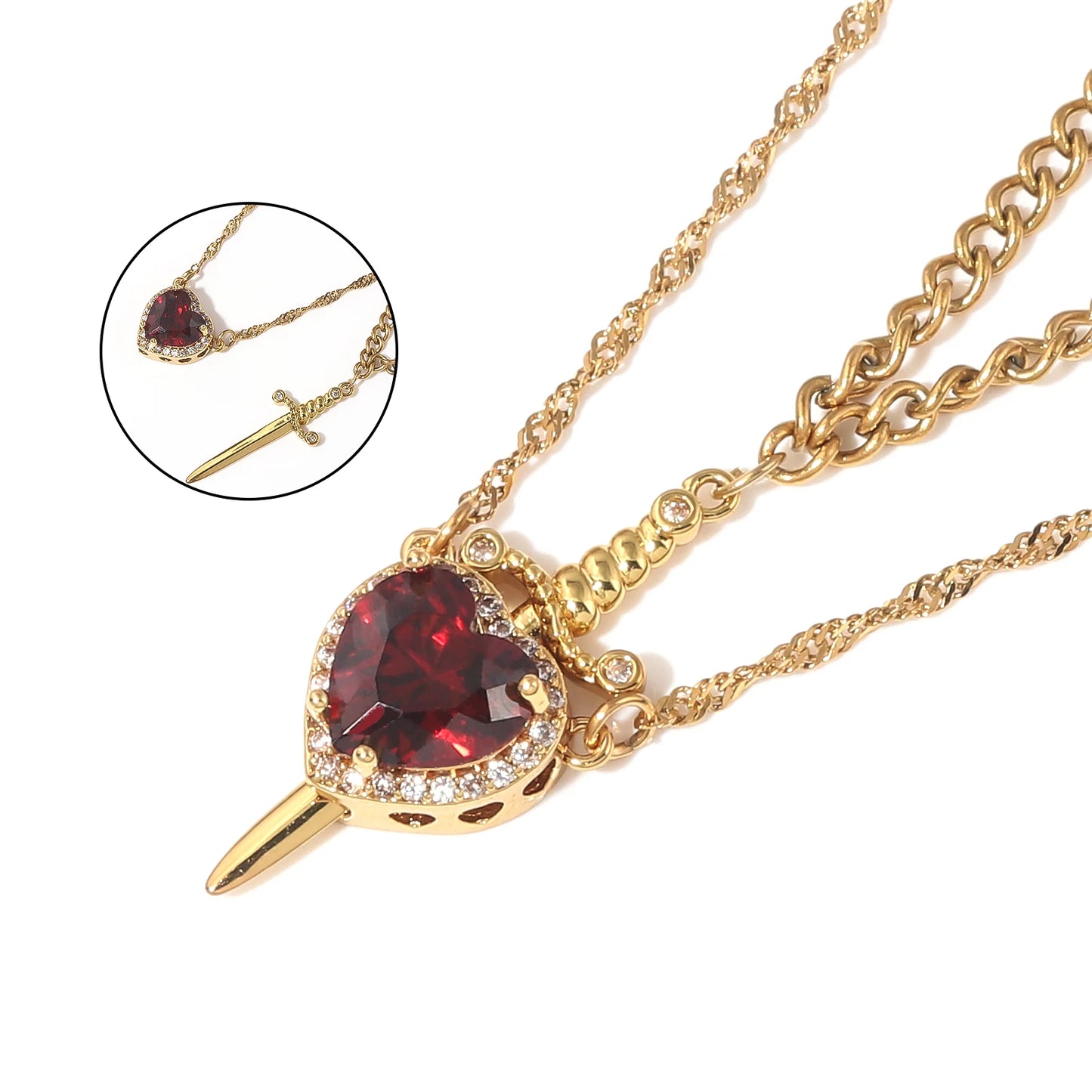 Heart and Sword Couples Necklace